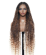 Deep Curly Boho Knotless Braided HD Full Lace Wig Gradient Brown
