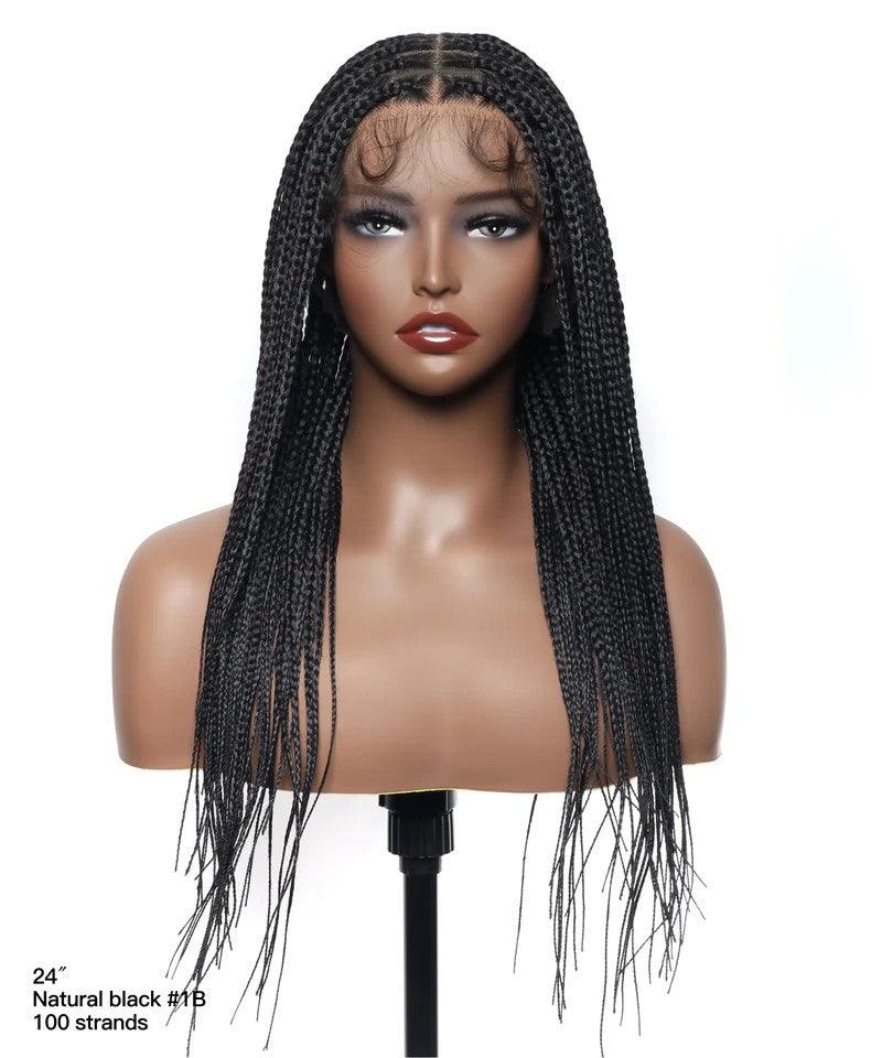 Straight HD Lace Knotless Box Braids Wig Natural Black