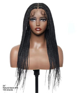 Straight HD Lace Knotless Box Braids Wig Natural Black
