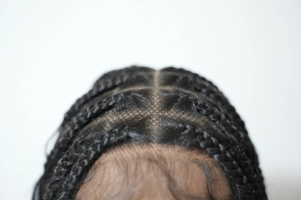Short Human Baby Hair Boho Curls Hand-tied Knotless Box Braided HD Full Lace Wig Natural Black