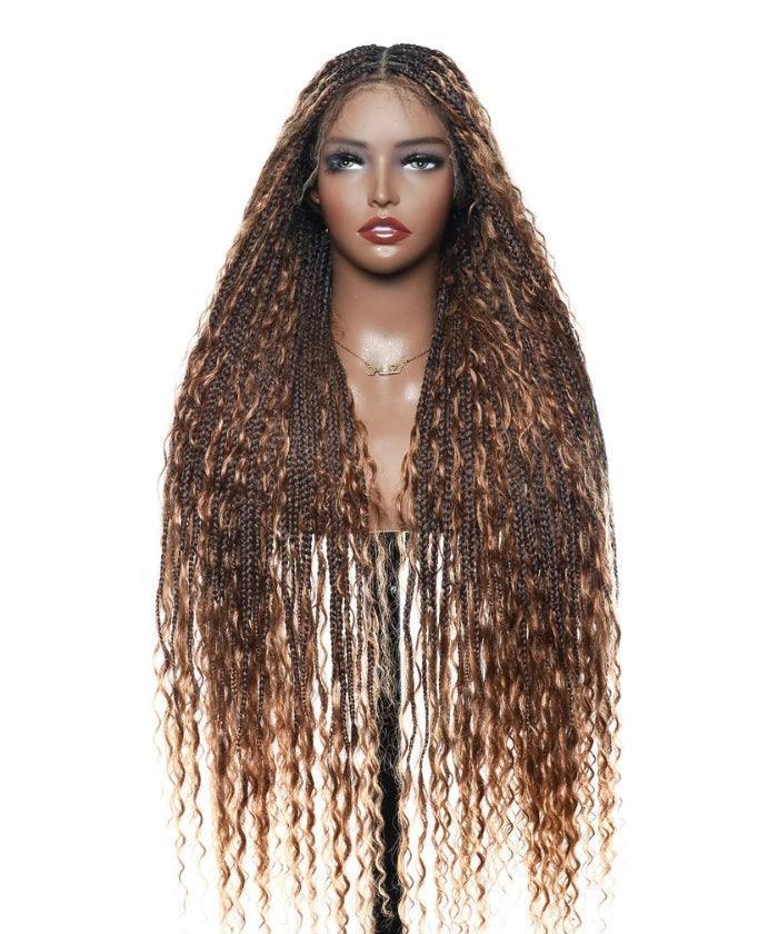 Deep Curly Boho Knotless Braided HD Full Lace Wig Gradient Brown