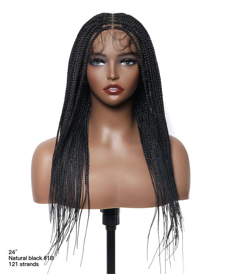 Straight HD Lace Knotless Box Braids Wig Natural Black