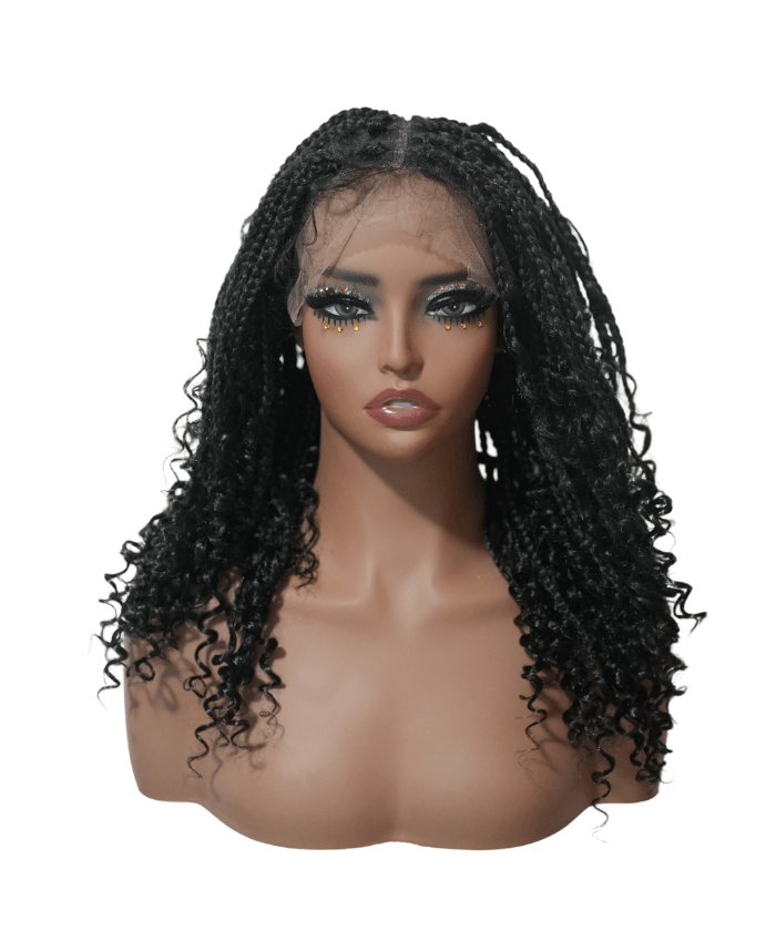 Short HD Full Lace Knotless Boho Box Braided Wig With Human Hair Natural Black