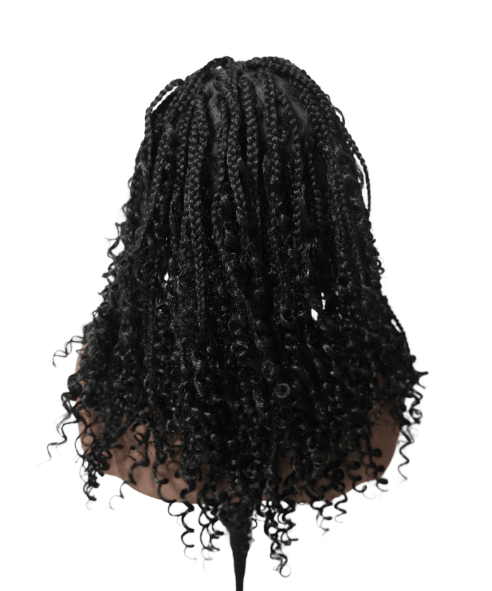 Short HD Full Lace Knotless Boho Box Braided Wig With Human Hair Natural Black
