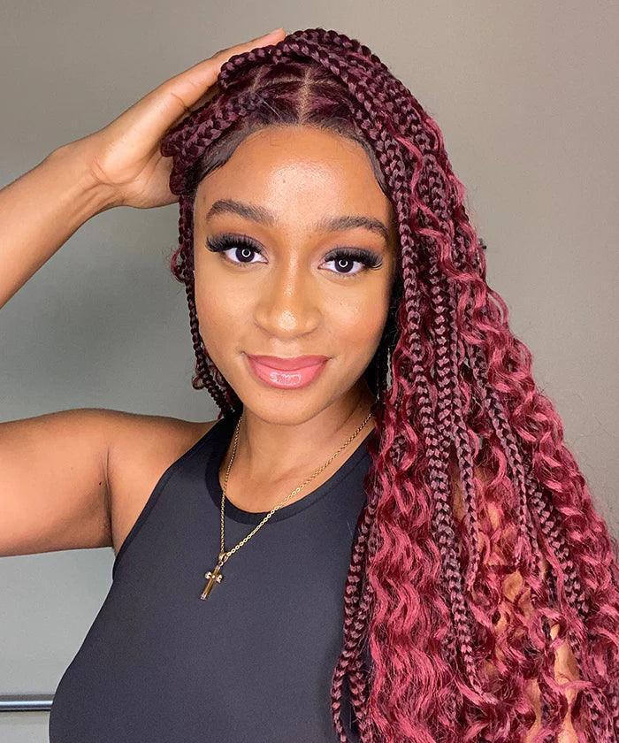 Deep Curly Boho Knotless Braided HD Full Lace Wig Natural Black