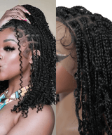 Short HD Full Lace Knotless Boho Box Braided Wig With Human Hair Natural Black