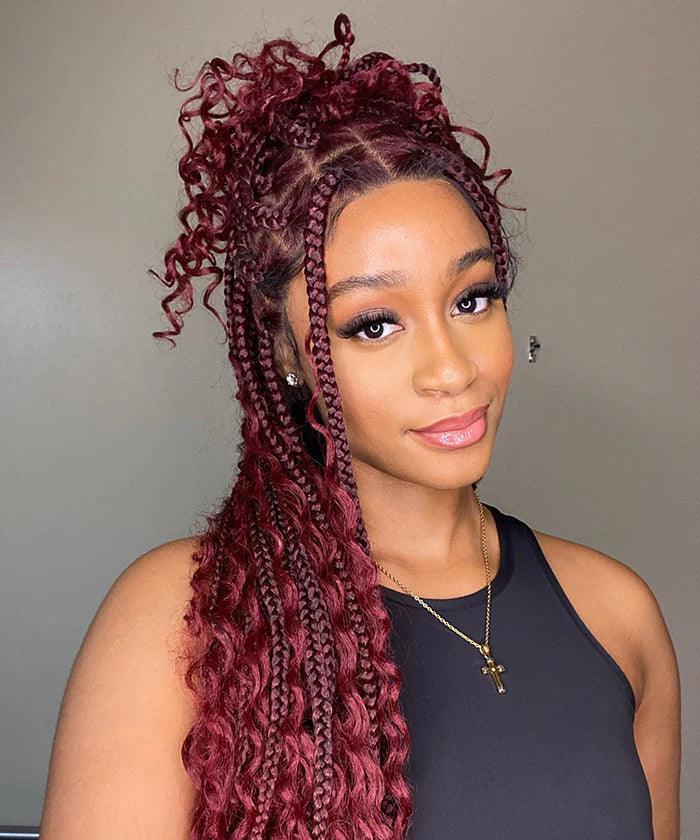 Deep Curly Boho Knotless Braided HD Full Lace Wig Gradient Brown