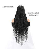 Human Baby Hair Boho Curls Knotless Braided HD Full Lace Wig Hand-tied Natural Black
