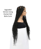 Human Baby Hair Boho Curls Knotless Braided HD Full Lace Wig Hand-tied Natural Black