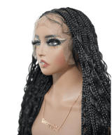 Human Baby Hair Boho Curls Knotless Braided HD Full Lace Wig Hand-tied Natural Black