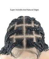 Human Baby Hair Boho Curls Knotless Braided HD Full Lace Wig Hand-tied Natural Black