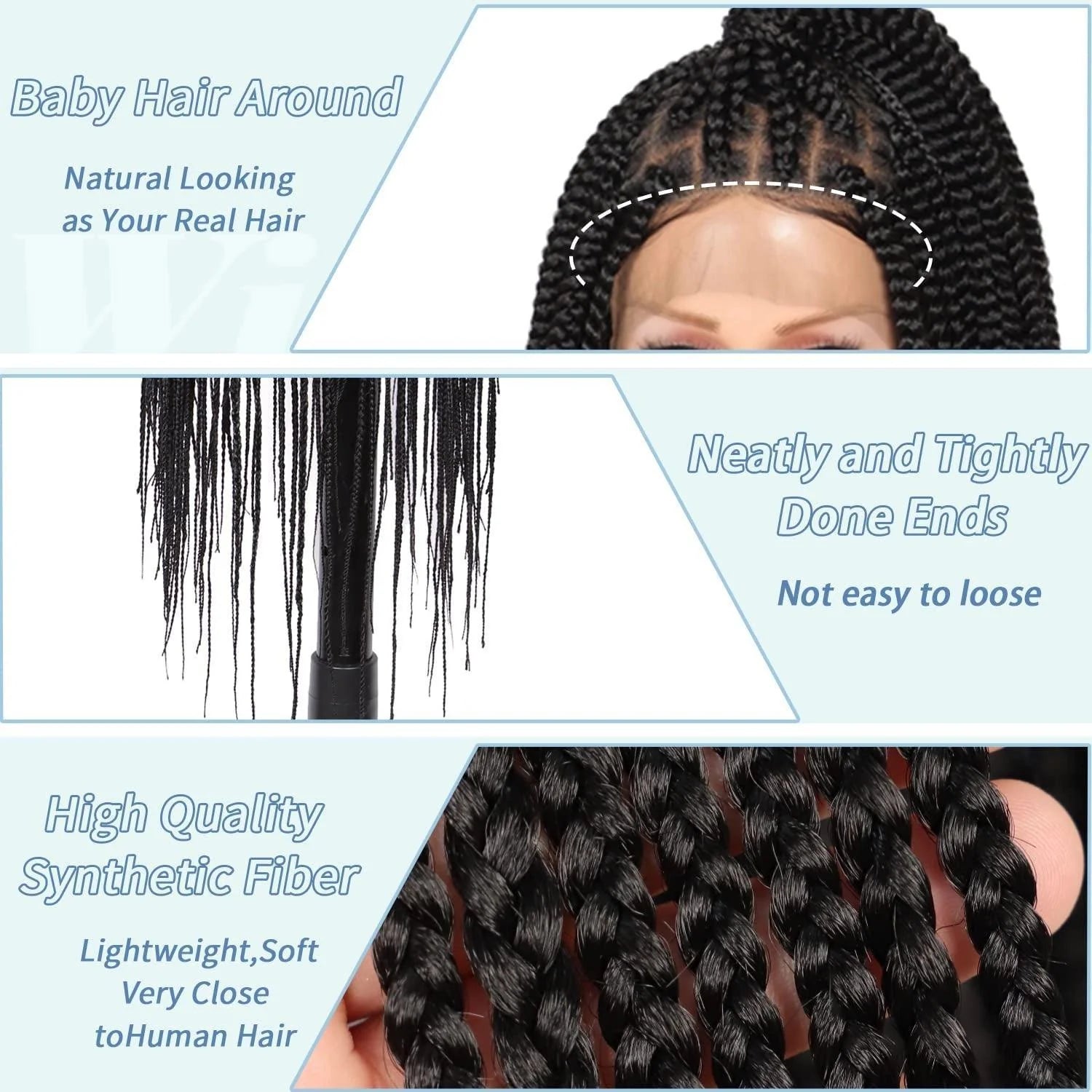 Straight HD Lace Knotless Box Braids Wig Natural Black