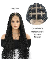 Human Baby Hair Boho Curls Knotless Braided HD Full Lace Wig Hand-tied Natural Black