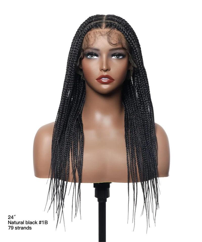 Straight HD Lace Knotless Box Braids Wig Natural Black