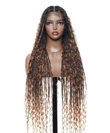 Deep Curly Boho Knotless Braided HD Full Lace Wig Natural Black