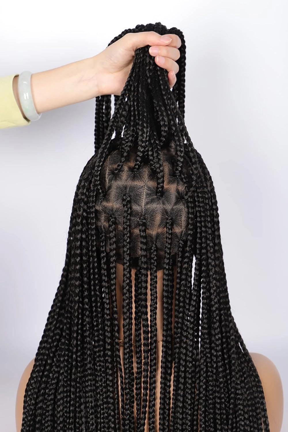 Straight HD Lace Knotless Box Braids Wig Natural Black