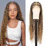 Deep Curly Boho Knotless Braided HD Full Lace Wig Gradient Brown