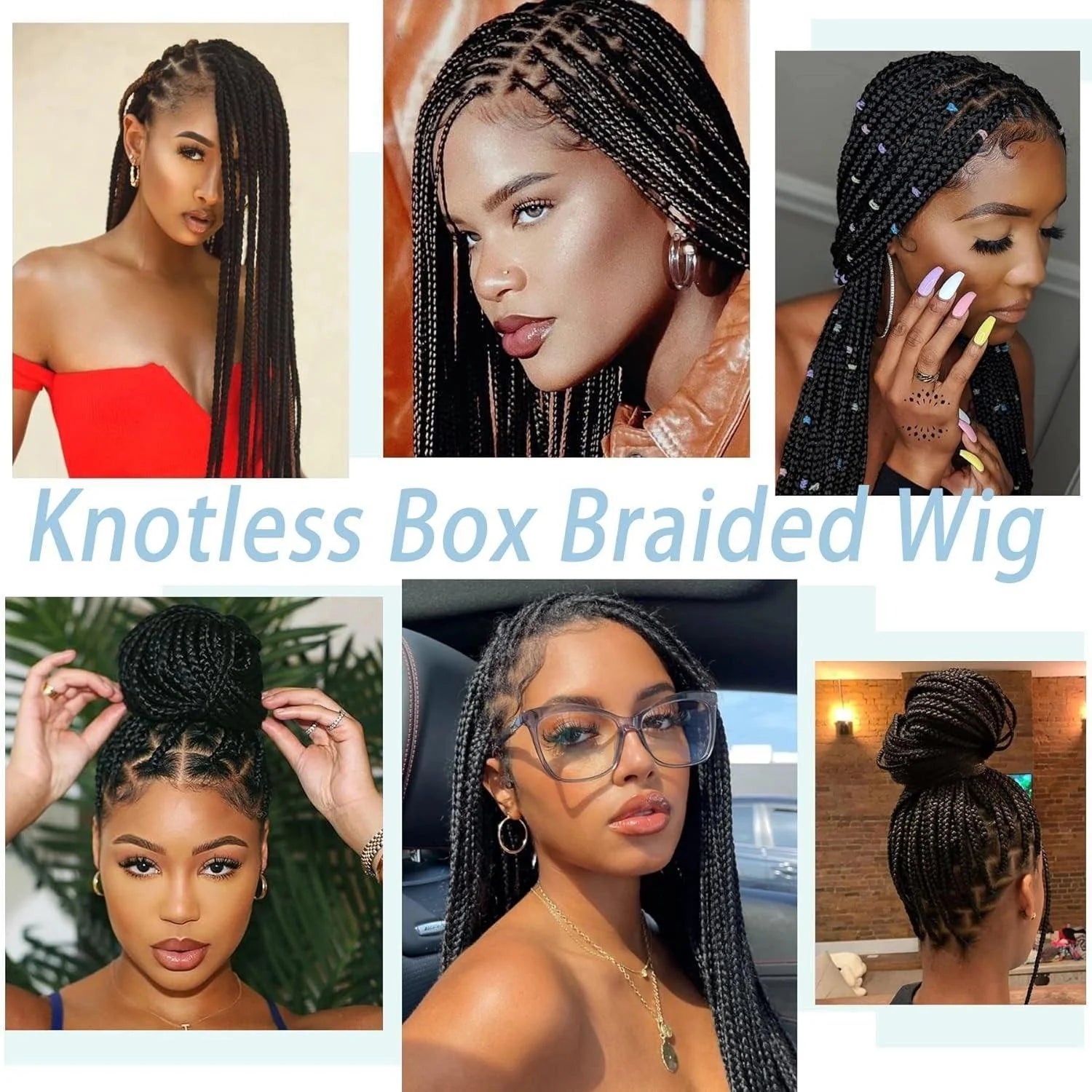 Straight HD Lace Knotless Box Braids Wig Natural Black