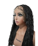Short Human Baby Hair Boho Curls Hand-tied Knotless Box Braided HD Full Lace Wig Natural Black