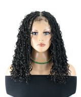 Short Human Baby Hair Boho Curls Hand-tied Knotless Box Braided HD Full Lace Wig Natural Black