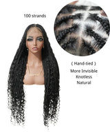 Human Baby Hair Boho Curls Knotless Braided HD Full Lace Wig Hand-tied Natural Black