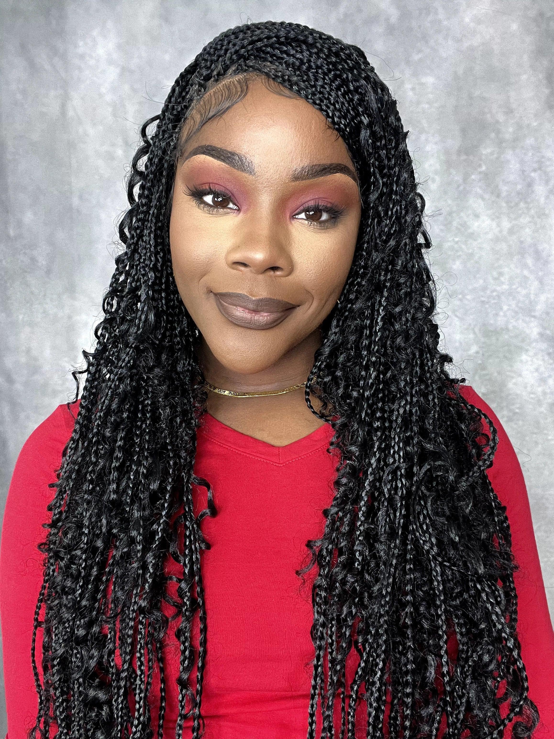 Deep Curly Boho Knotless Braided HD Full Lace Wig Gradient Brown