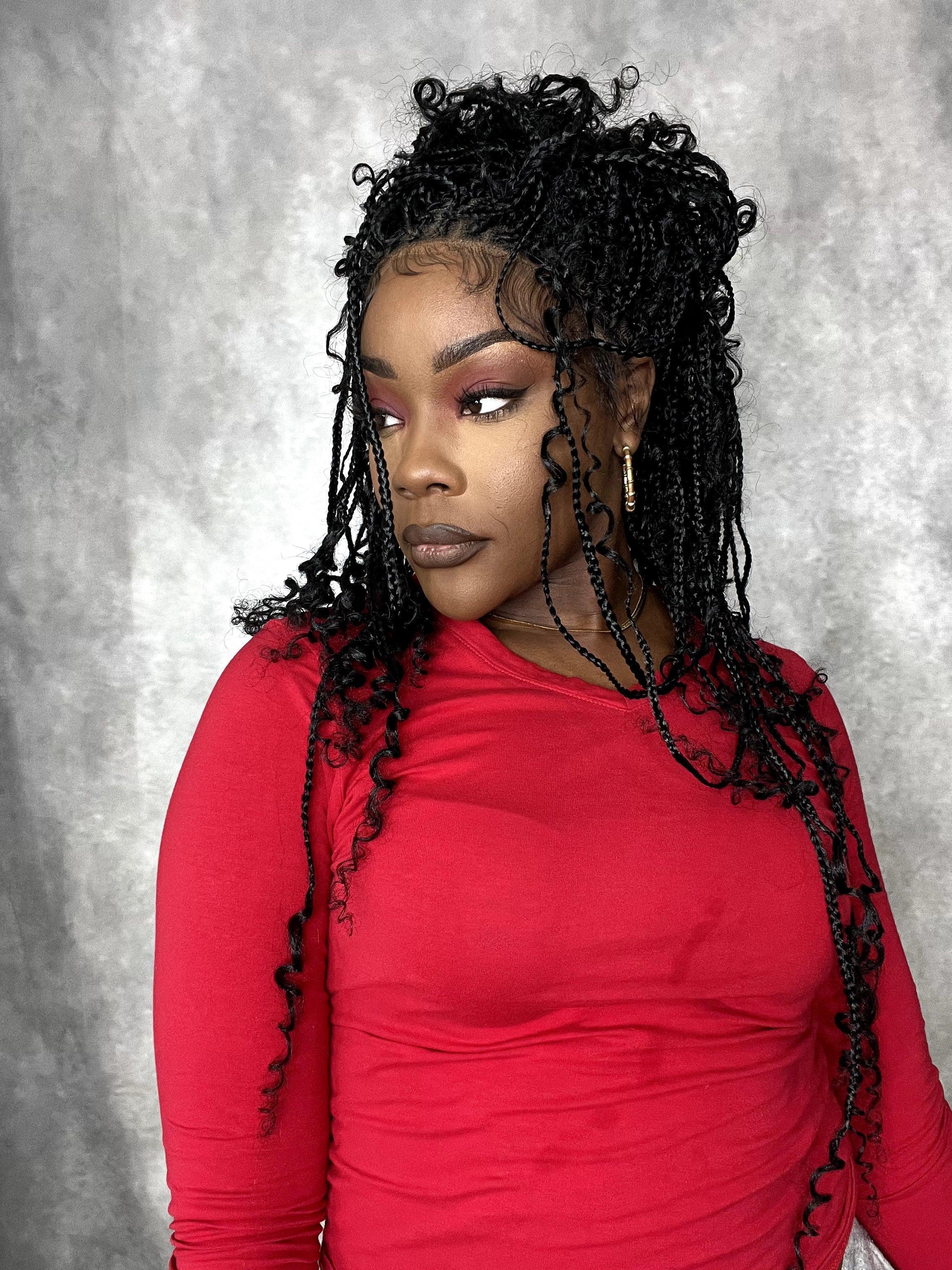 Deep Curly Boho Knotless Braided HD Full Lace Wig Gradient Brown