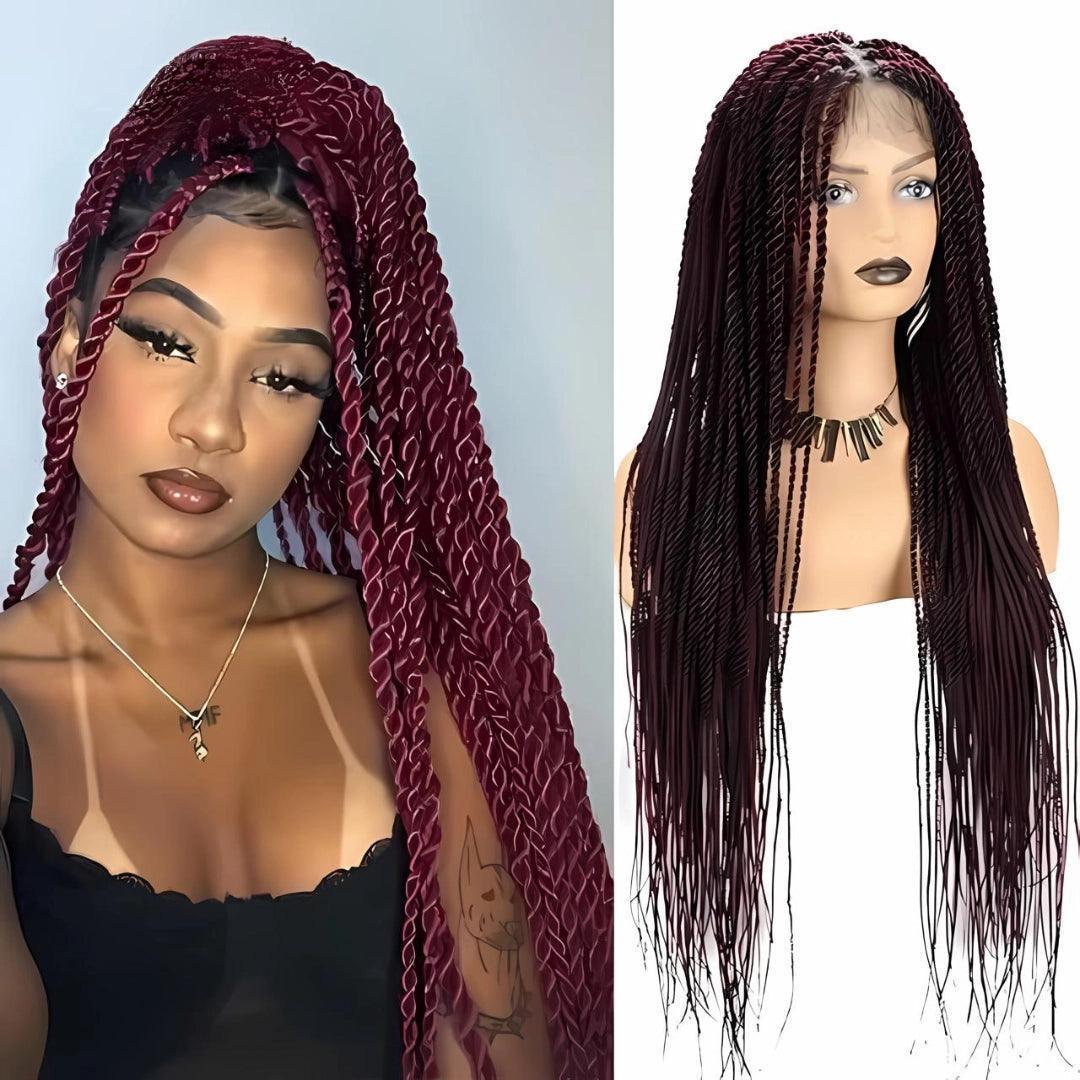 Straight HD Lace Knotless Box Braids Wig Natural Black