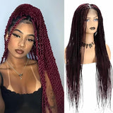 Straight HD Lace Knotless Box Braids Wig Natural Black