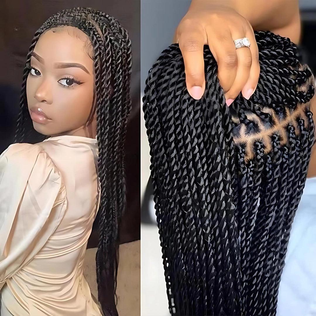 Straight HD Lace Knotless Box Braids Wig Natural Black