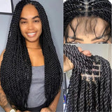 Straight HD Lace Knotless Box Braids Wig Natural Black