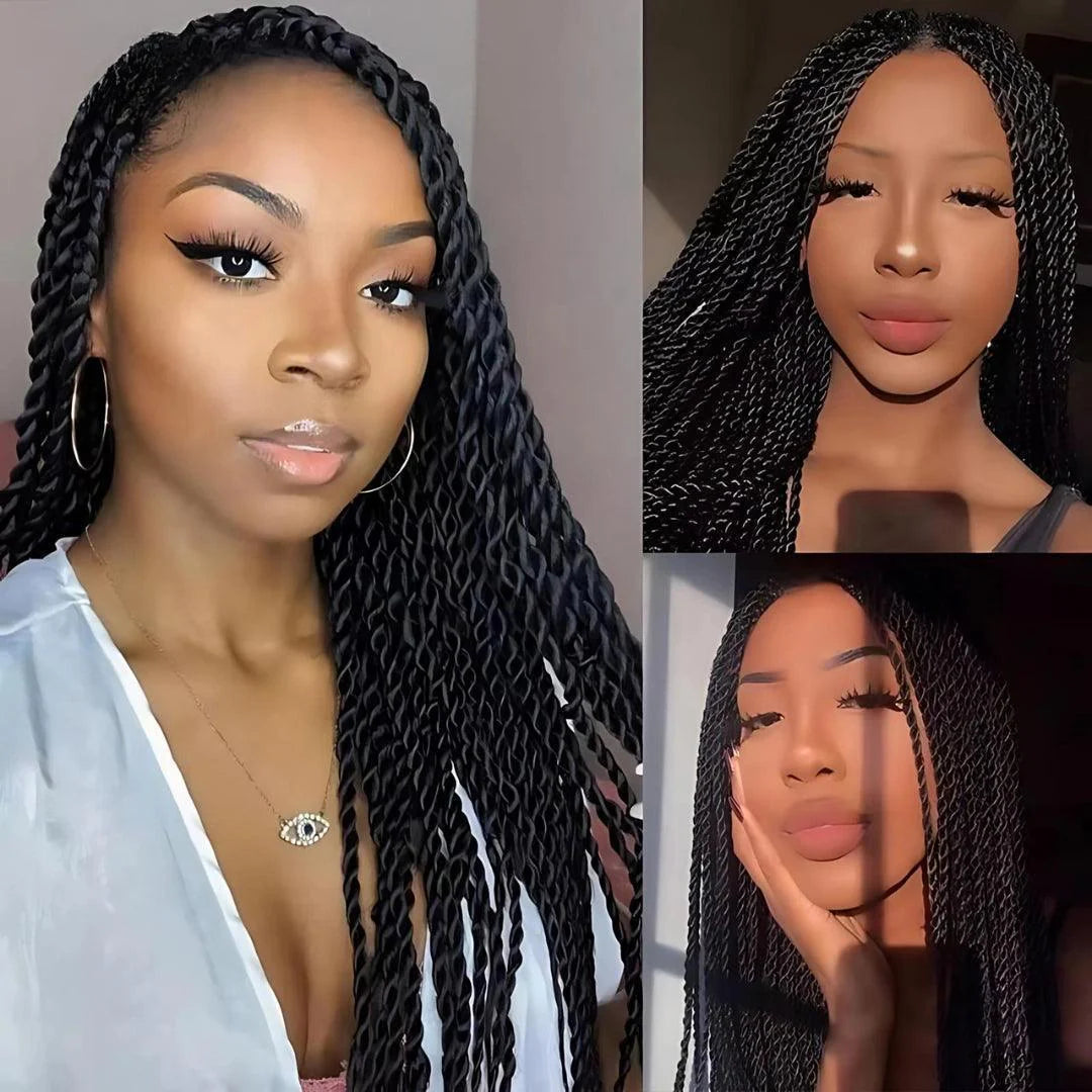 Straight HD Lace Knotless Box Braids Wig Natural Black