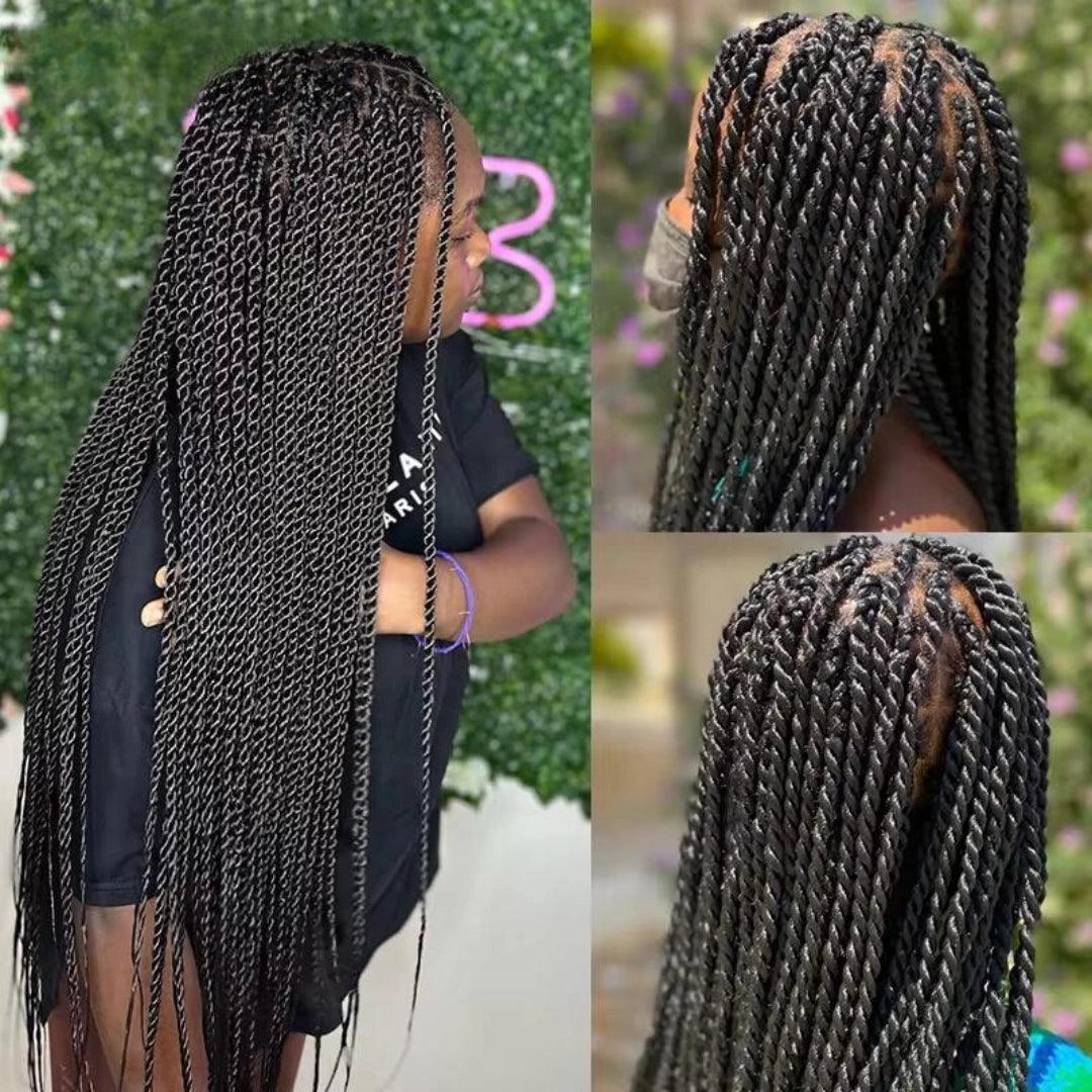 Straight HD Lace Knotless Box Braids Wig Natural Black